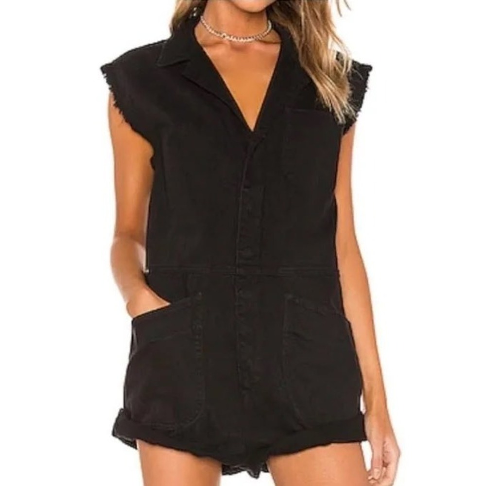 One‎ Teaspoon Womens Washed Black Denim Sleeveless Utility Romper Small